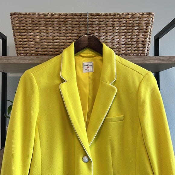 GAP The Academy Blazer Yellow & White Woven Pique Blazer, 14 - Picture 2 of 7